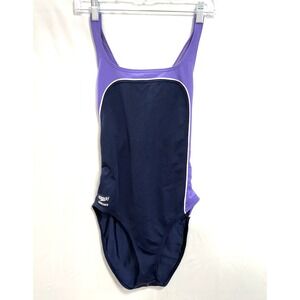 Speedo Endurance Eclipse Splice Geoback One-Piece Swimsuit Womens 10 Purple Blue